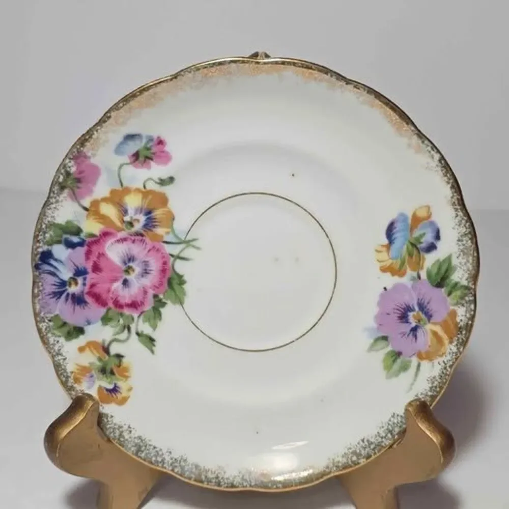 Royal Sealy Teacup and Saucer Sweetpea Pink Purple Flowers Vintage